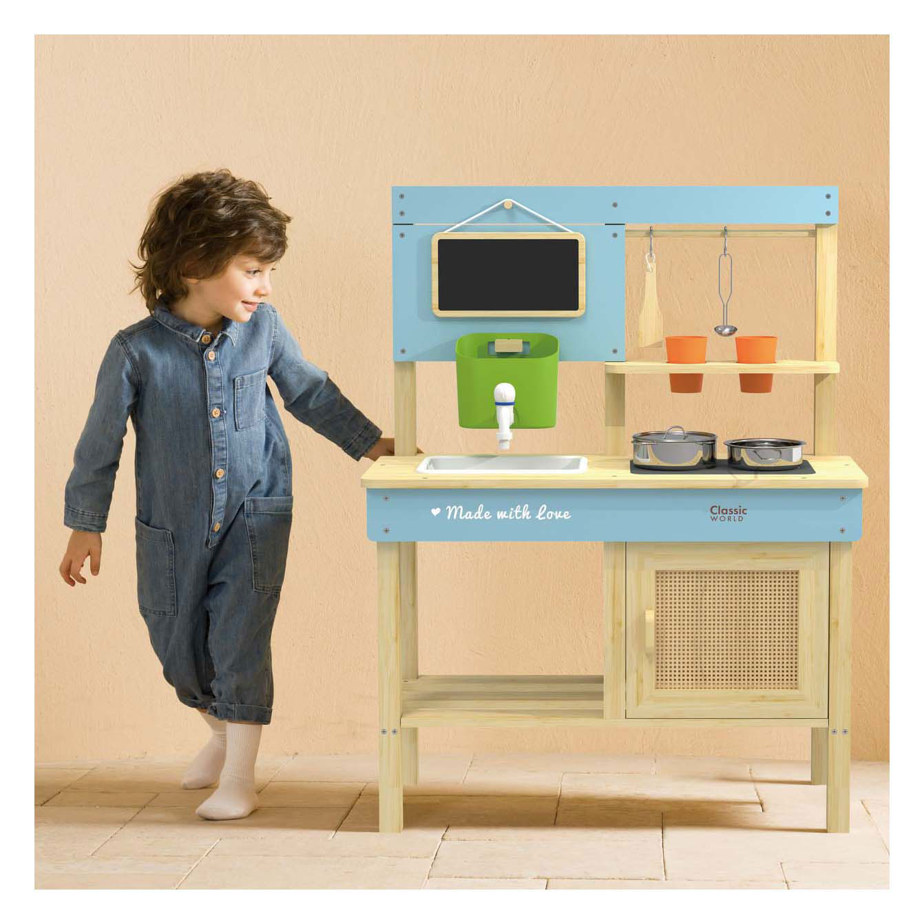 Klassieke wereld houten buitenspeelkeuken met accessoires, 7dlg.