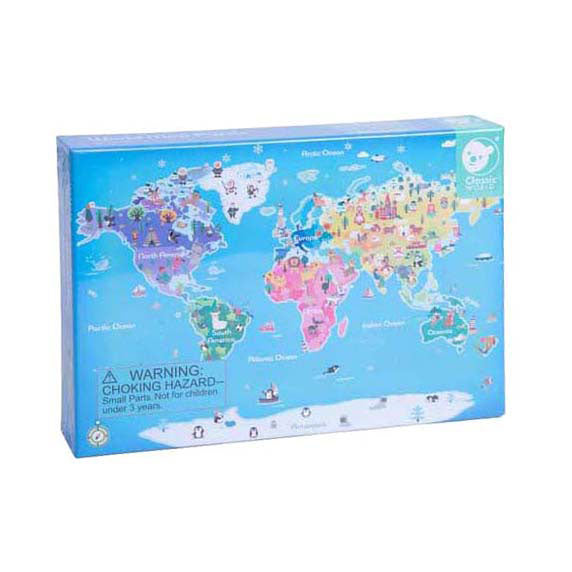 Classic World Wooden Puzzle World Map Educational Toy 48 Pieces.