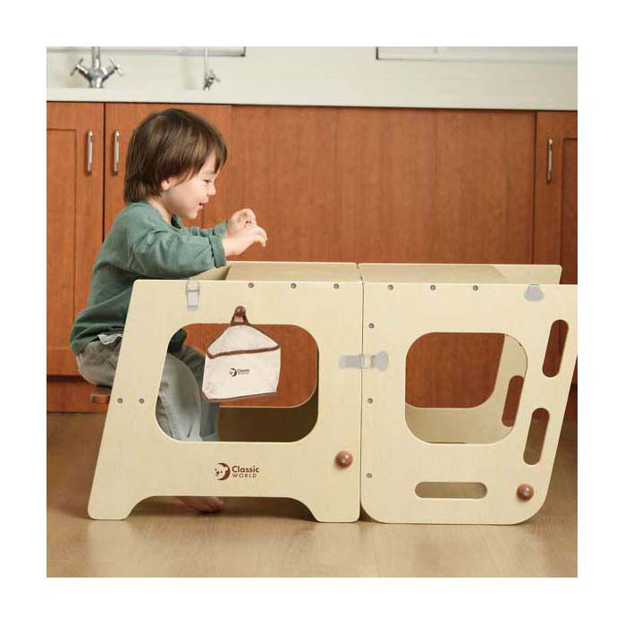 Klassieke wereld houten 2in1 leertoren en tafel verstelbaar, 90cm