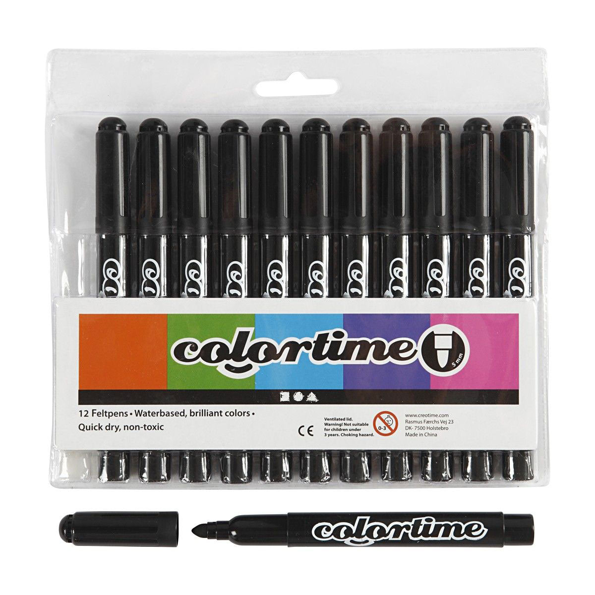 Colortime zwarte jumbo stiften, 12st.