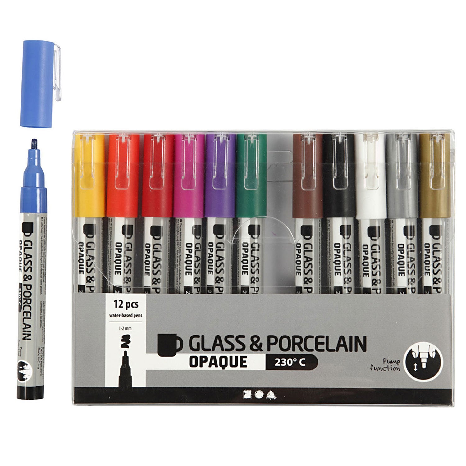 Creativ company glas- porseleinstiften, lijndikte 1-2 mm, semi-dekkend, diverse kleuren, 12 stuk 1 doos