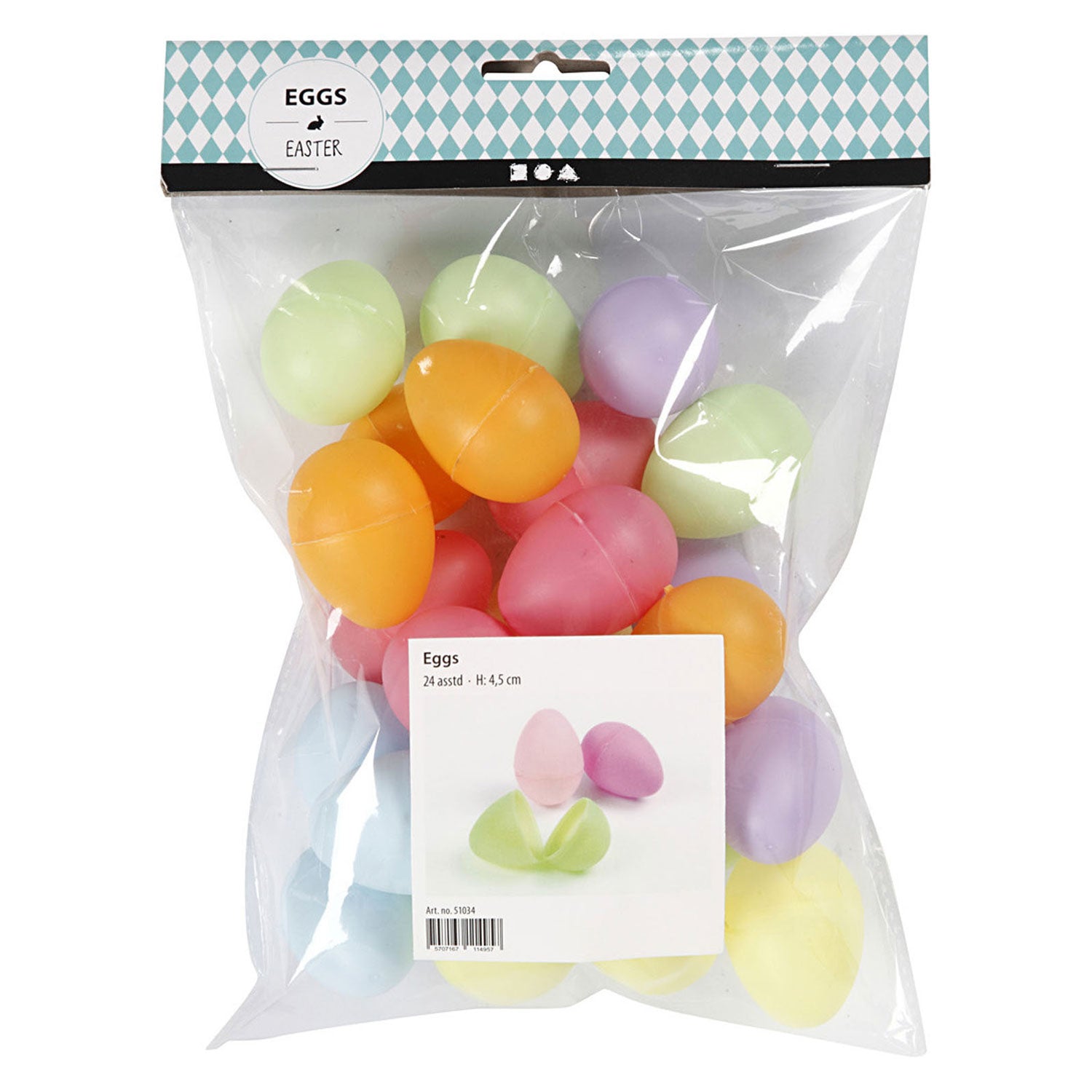 Creativ company plastic eieren gekleurd, 24st. 4,5cm
