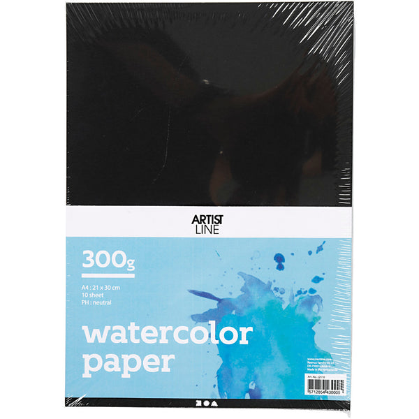 Aquarelpapier Zwart A4 300gr, 10 Vellen