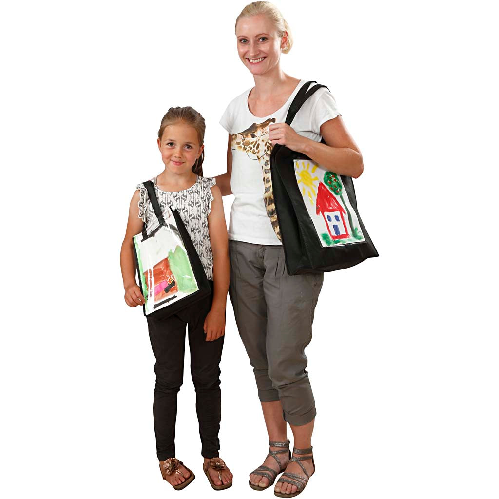 Creatief bedrijf zwarte schoudertas met plastic voorkant