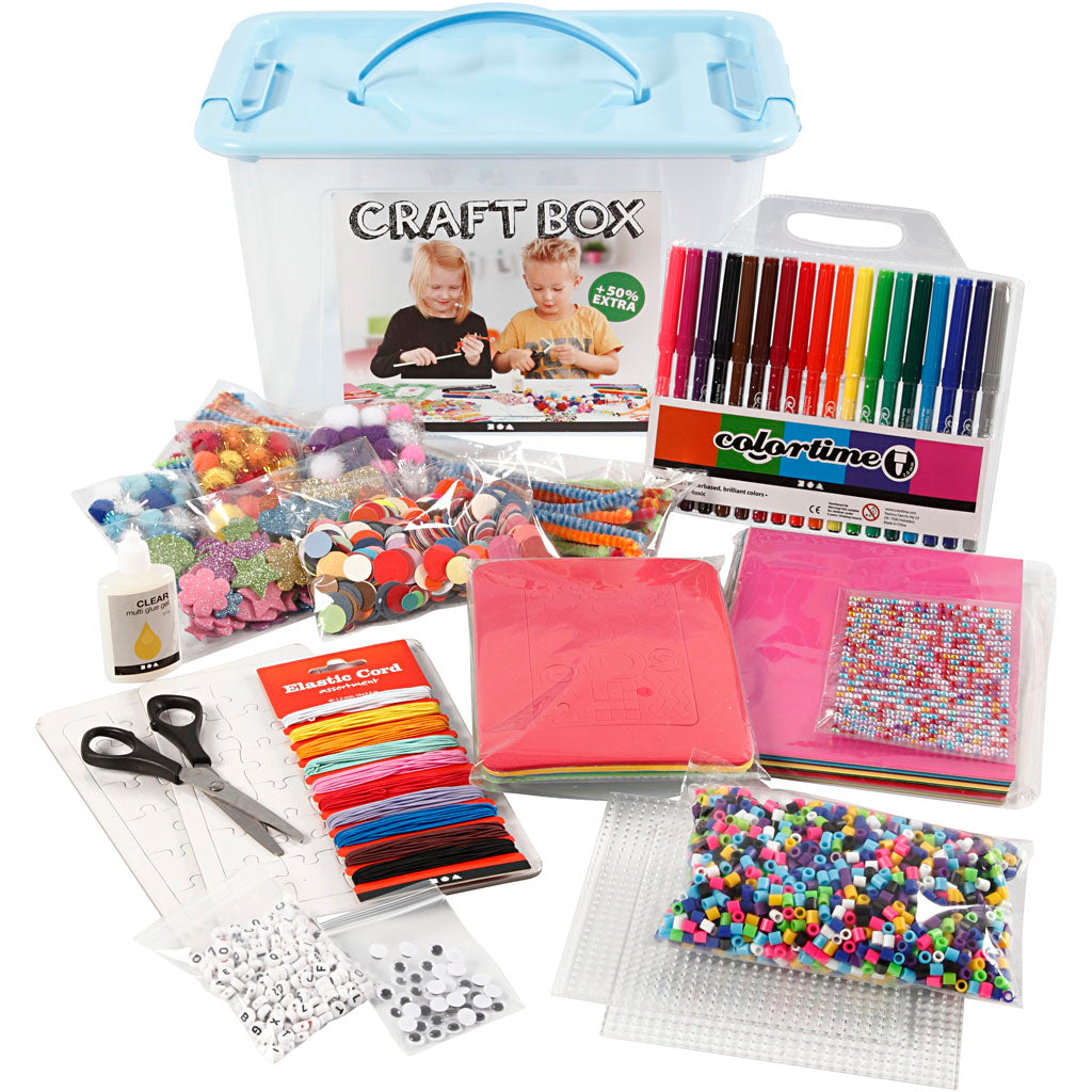 Creatief bedrijf hobbybox blauw met creatieve materialen, 1e.