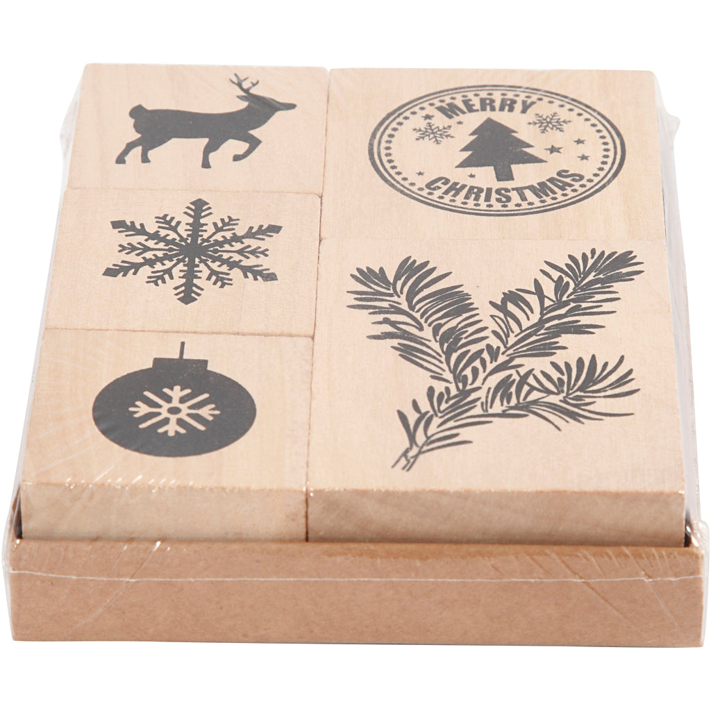 Creatief bedrijf houten stempelset kerstmis, 5dlg.