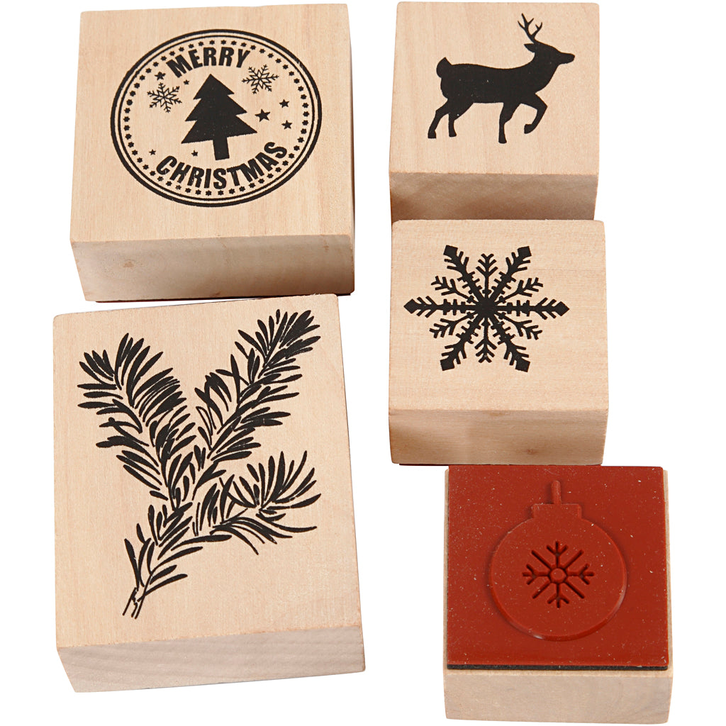 Creatief bedrijf houten stempelset kerstmis, 5dlg.