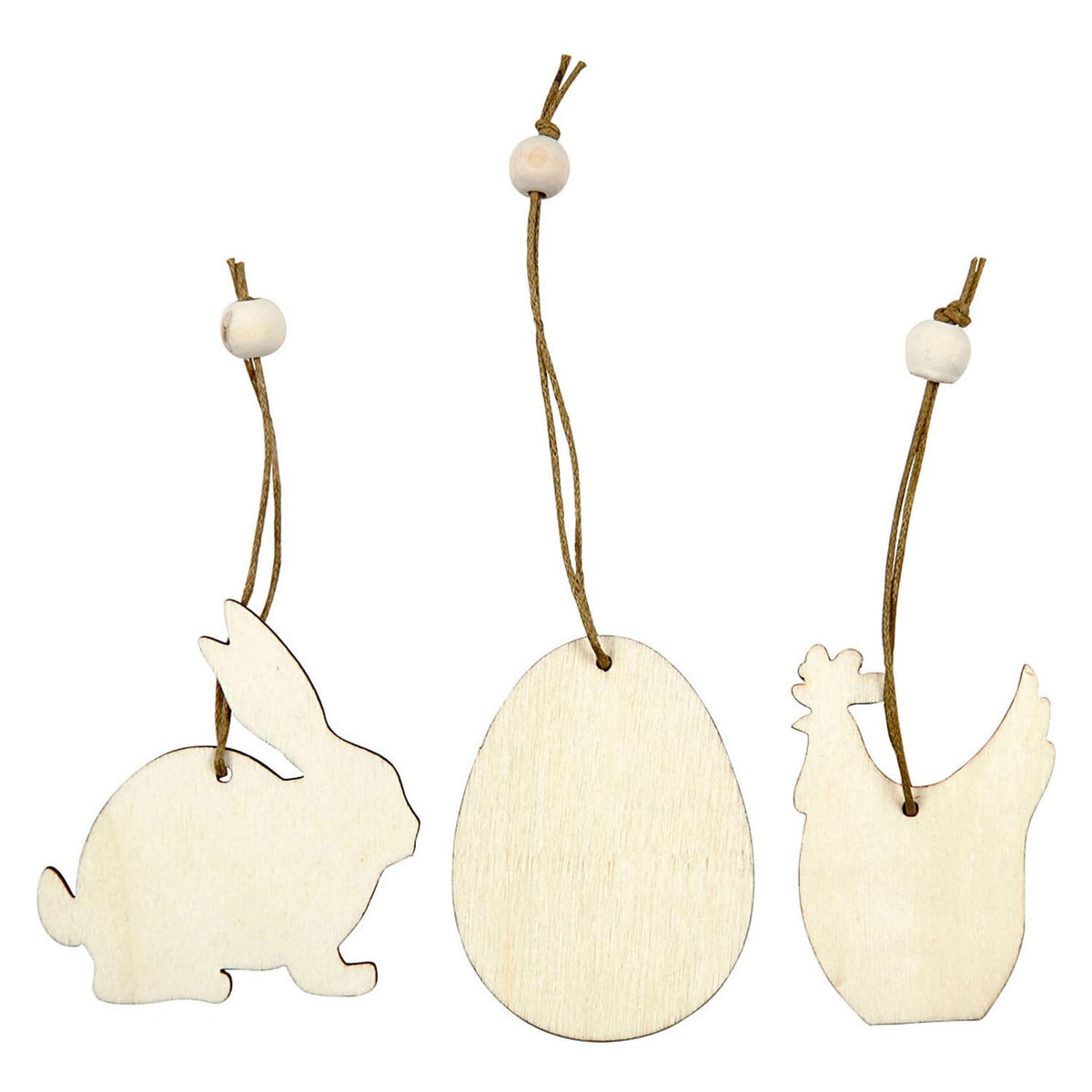 Creativ Company Houten decoraties konijn ei kip afm. 6 cm dikte 3 mm 9 stuks 1 doos