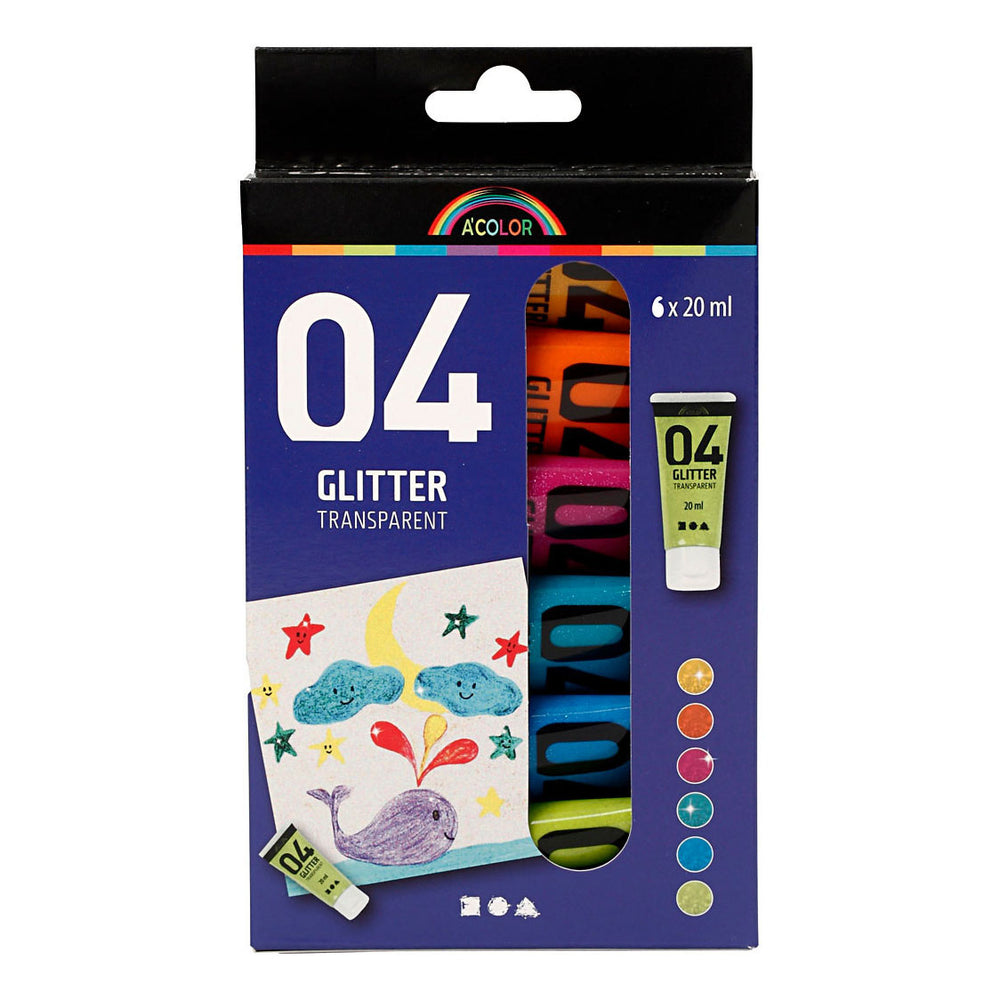 A-color kids' acrylic glitter paint, 6x20ml