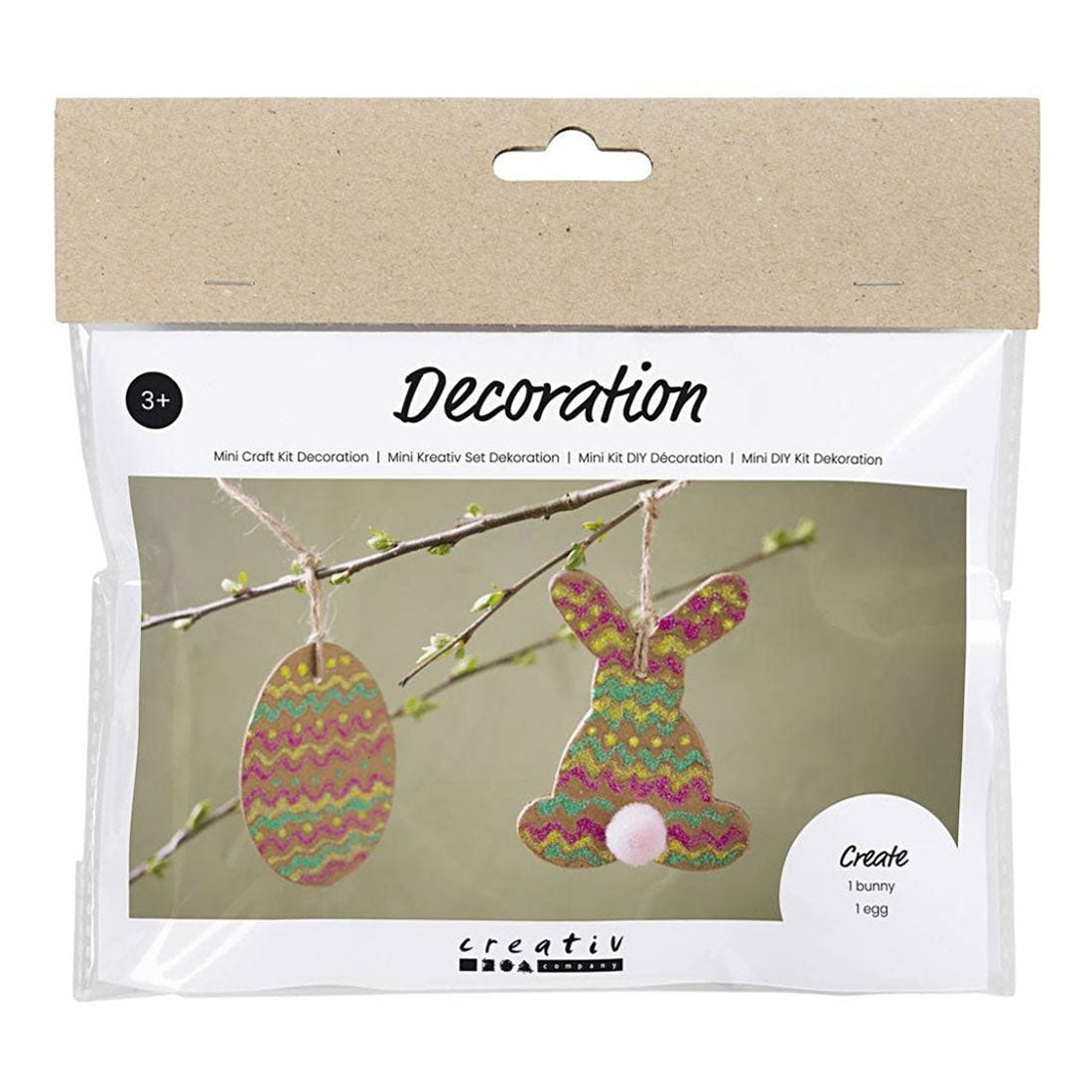 Creativ Company Mini hobbyset decoratie ei en konijn bruin groen roze geel 1 doos
