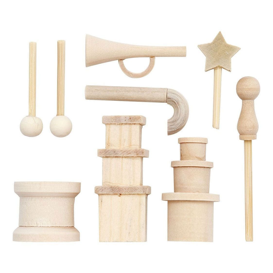 Creativ company kleine houten accessoires voor decoratieset, 13dlg.