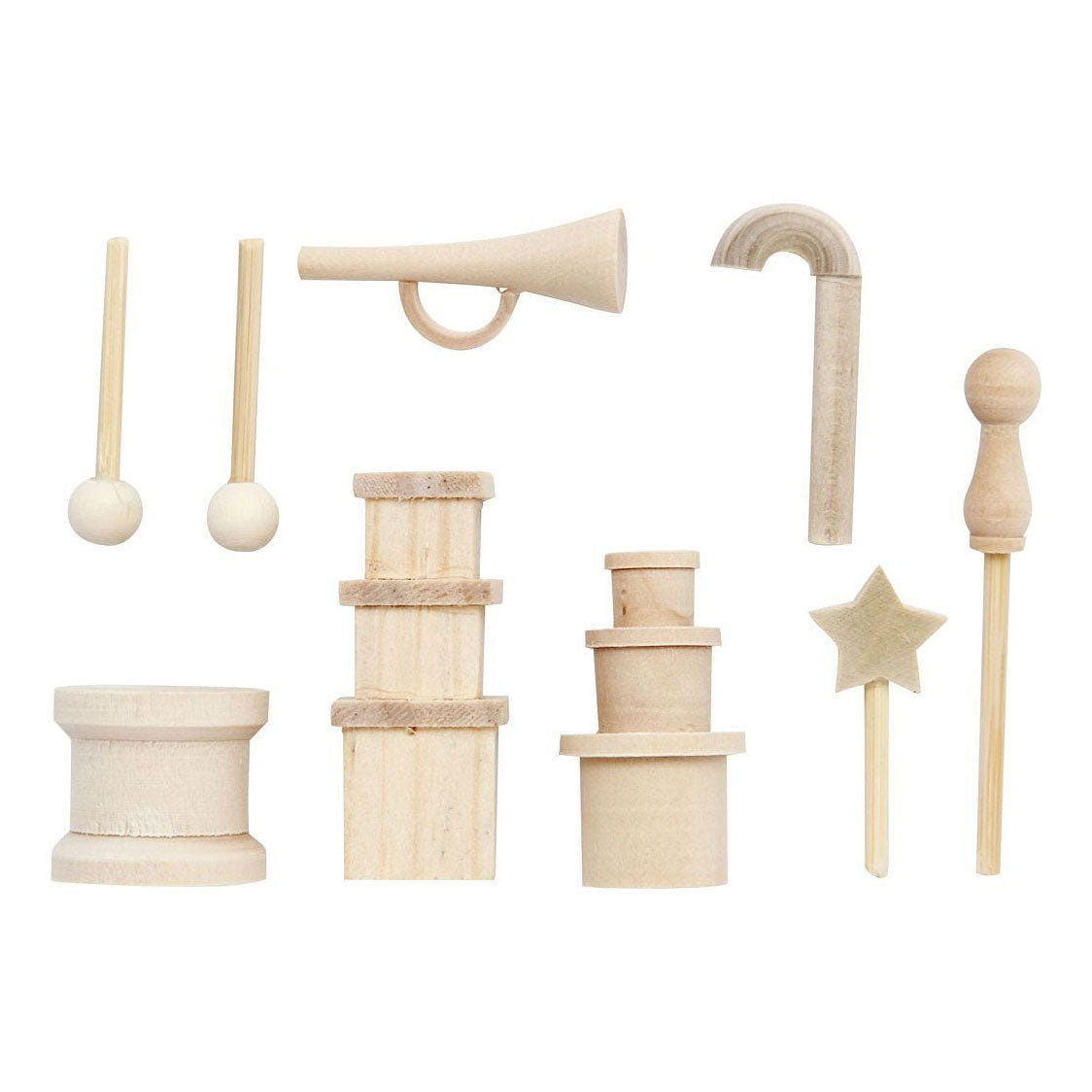 Creativ company kleine houten accessoires voor decoratieset, 13dlg.