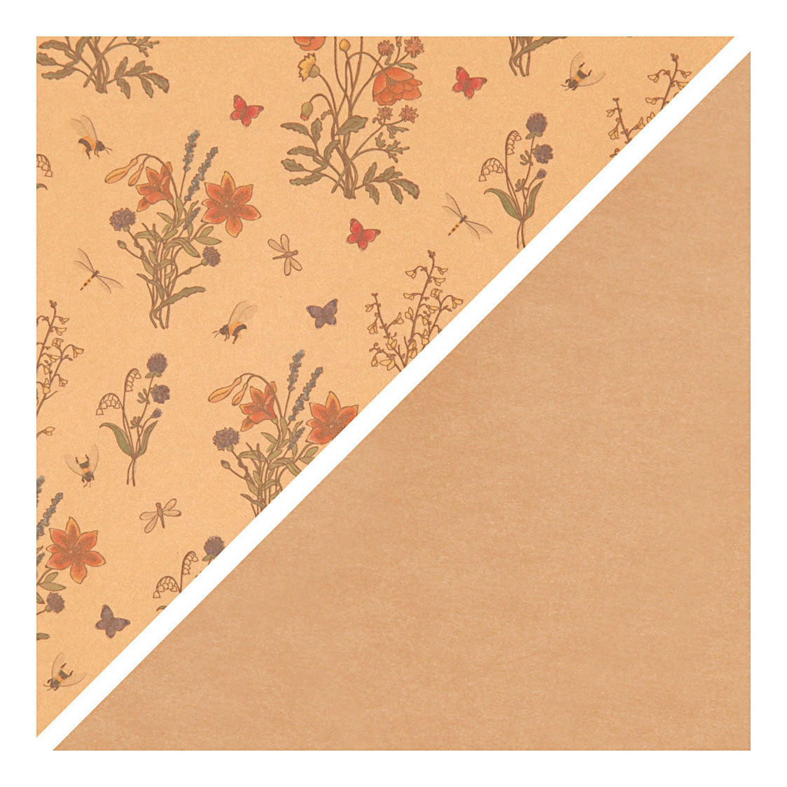 Creativ company kunstleer papier bruin met bloemenprint, 1m