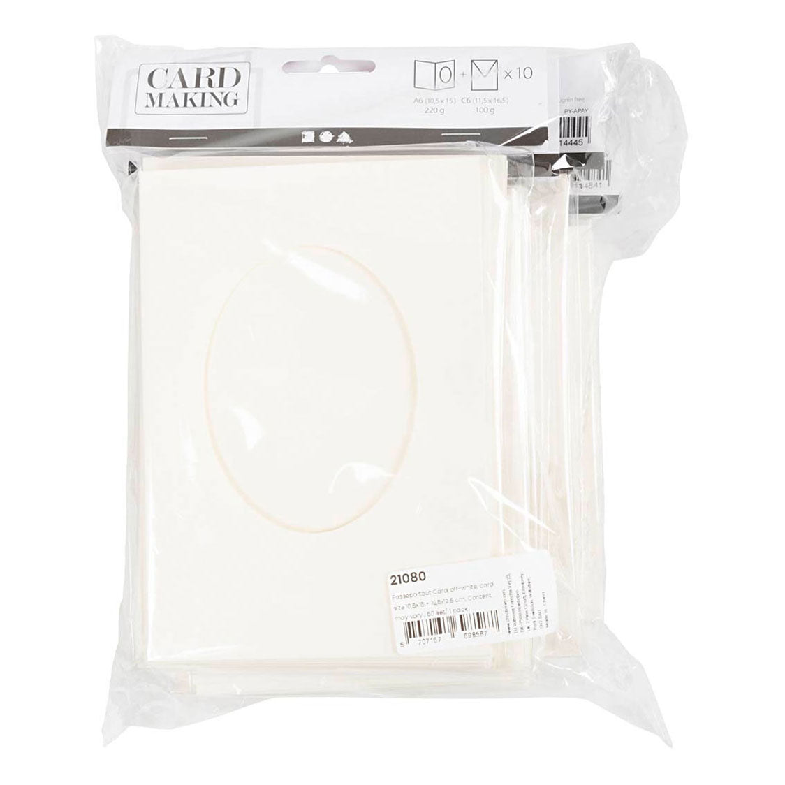 Creotime passepartout kaarten, afm 12,5x12,5 cm, afm 10,5x15 cm, 50 sets, off-white