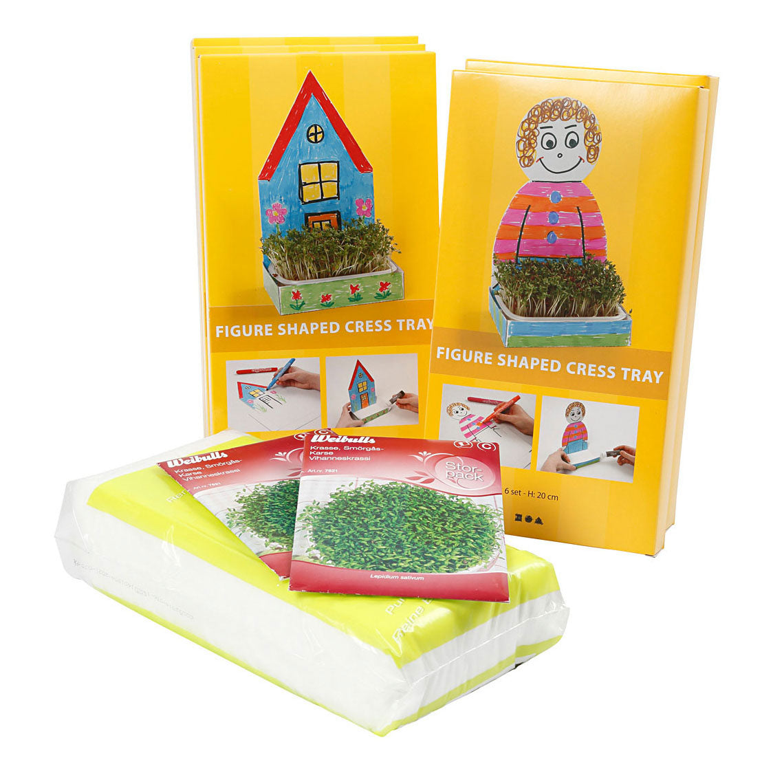 Creatief bedrijf waterkersbakje met figuur wit, 30st.