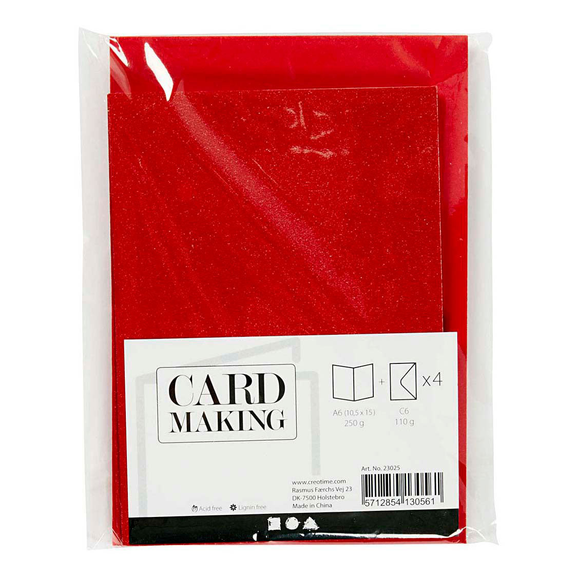 Creativ company kaarten en enveloppen 10,5x15cm glitter rood - 4st.