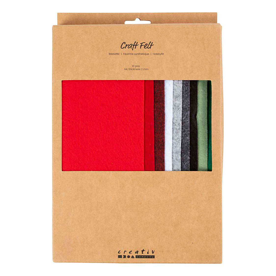 Creativ company hobbyvilt a4 dikte 2mm kerst kleuren - 10st.