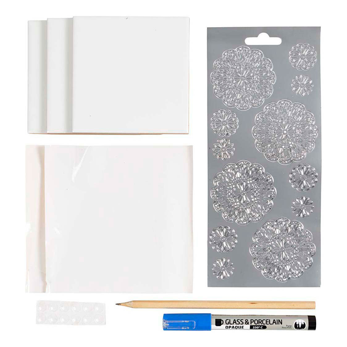 Creativ company mini hobbyset decoratie porseleinen onderzetters blauw