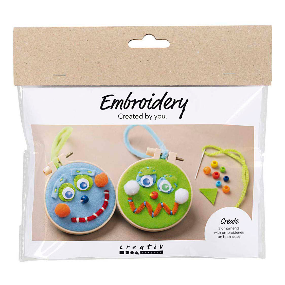 Creativ company mini hobbyset gezichtjes borduren blauw en groen