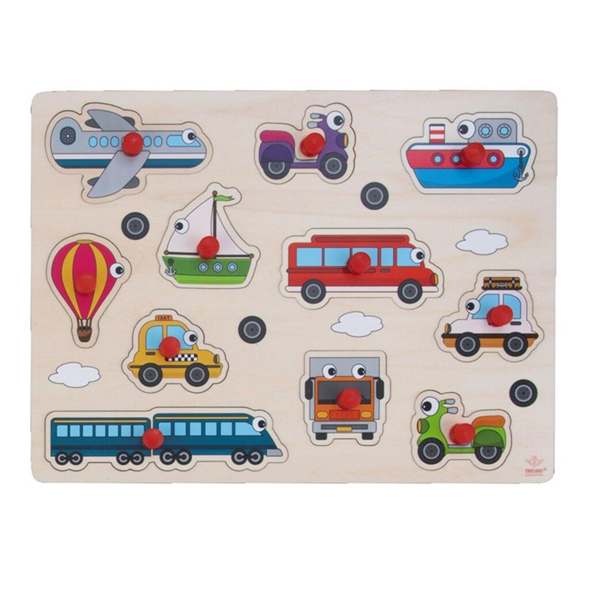 Engelhart wooden knob puzzle vehicles 30x23cm