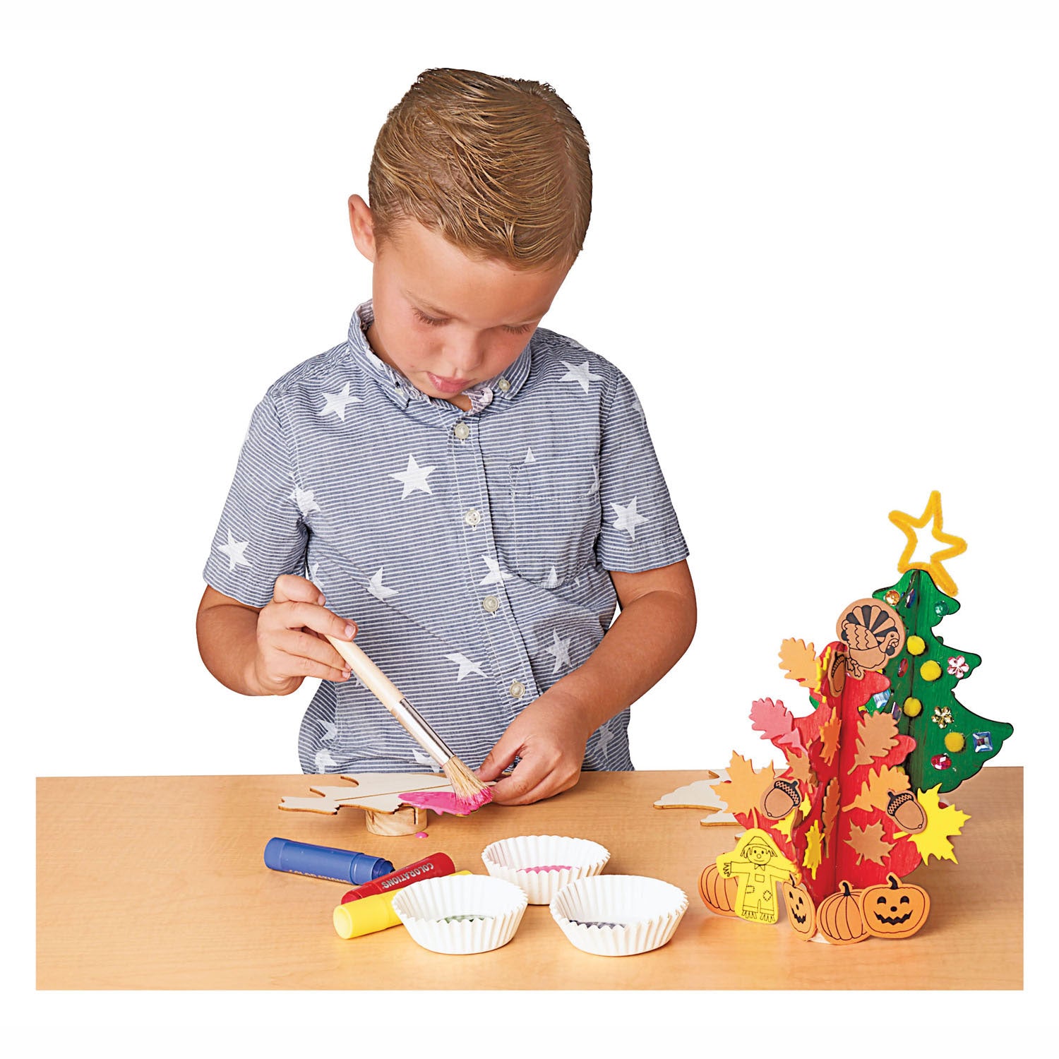 Inkleuringen Maak je eigen Houten Kerstboom, Set van 12