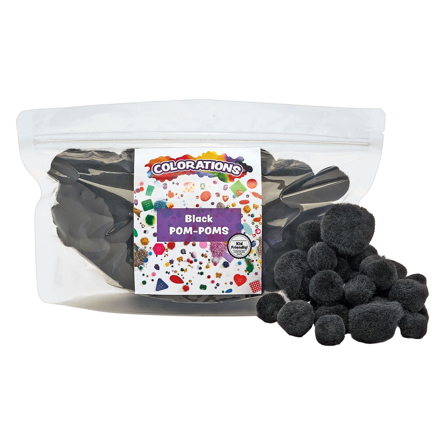 Colorations - pom poms zwart, 100st.