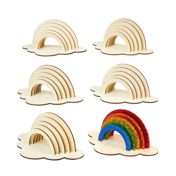 Kleuringen - maak een versier je eigen houten regenboog, set van 6