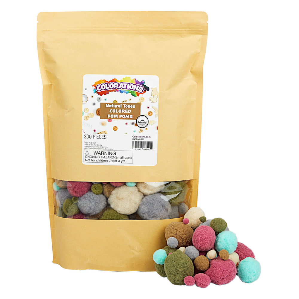 Kleuringen - pom poms natuurlijke en tinten kleur, 300st.