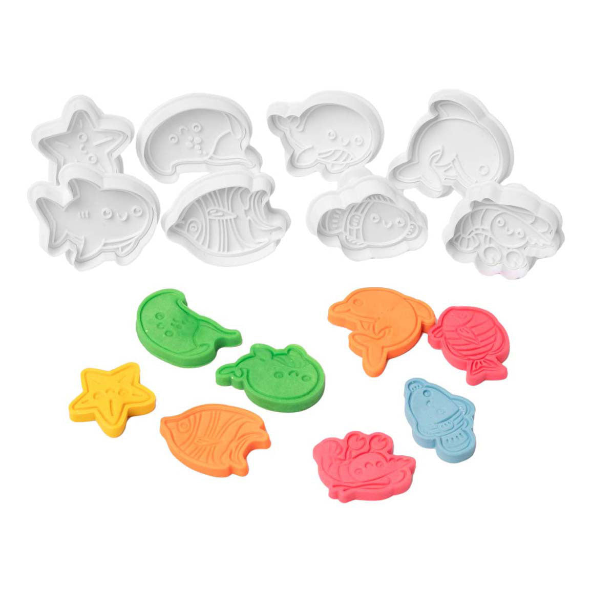 Kleuringen - uitdrukvormpjes zeedieren, 8st.