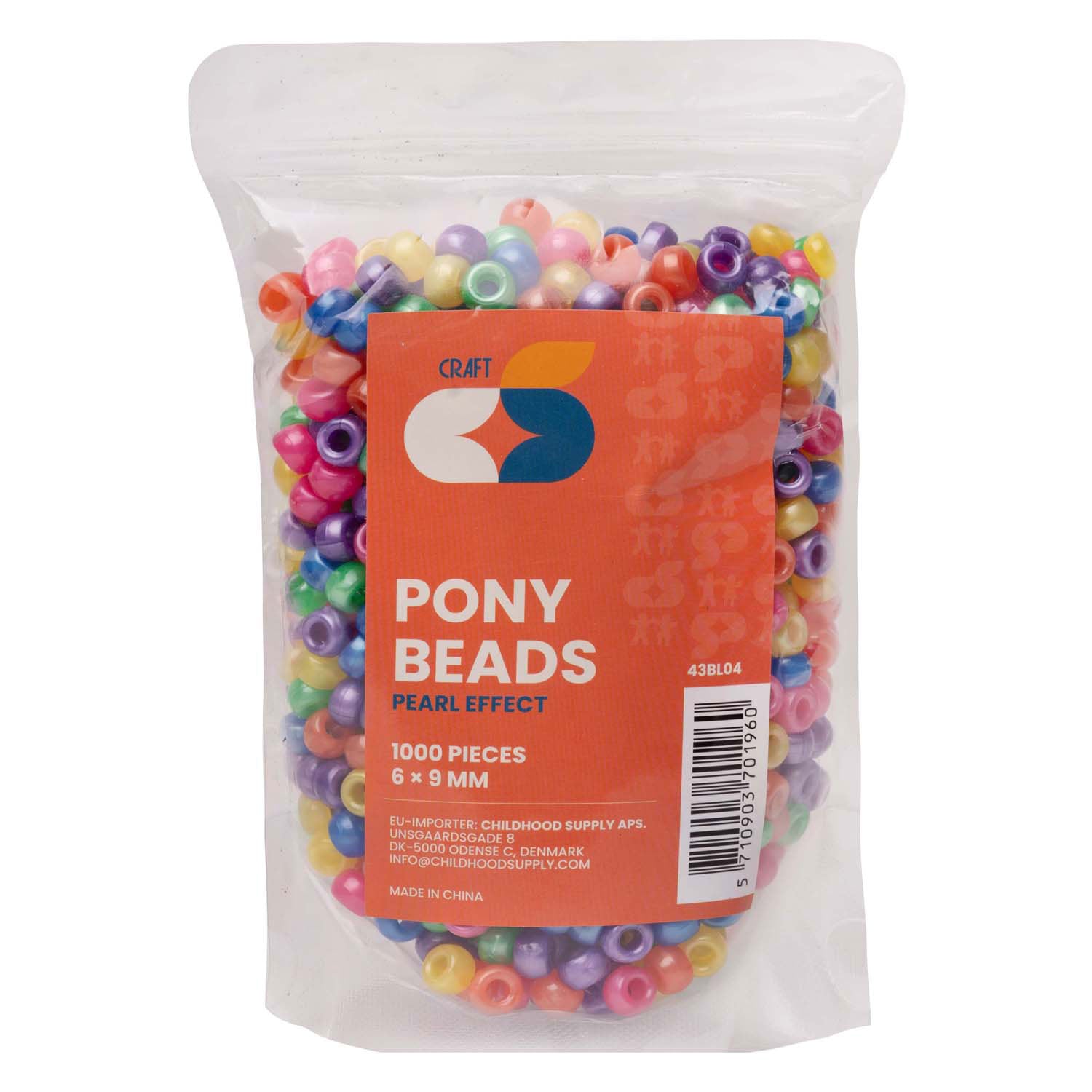 Kleuringen - pony kralen parelmoereffect 6x9 mm, 1000st.