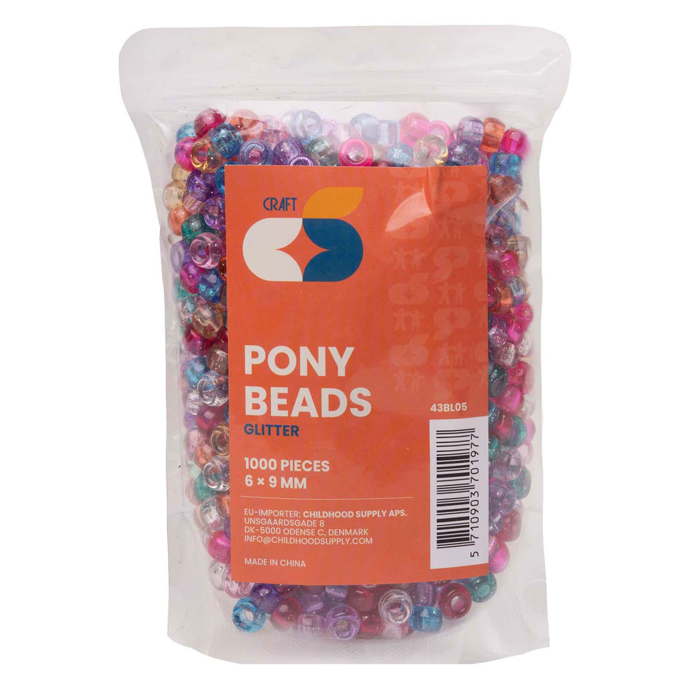 Kleuringen - pony kralen glitter 6x9 mm, 1000st.