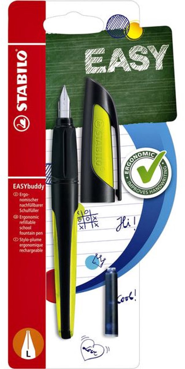 Stabilo easybuddy - ergonomische vulpen - zwart lime - l punt voor linkshandigen