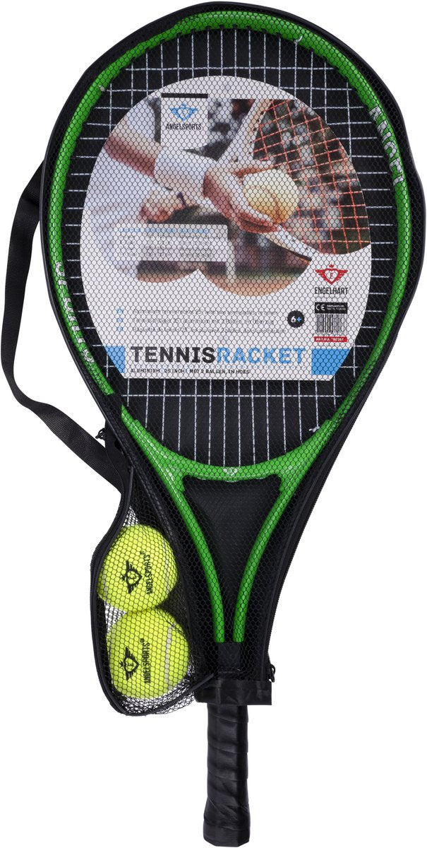 Tennisracket met schoffels en 2 ballen - groen