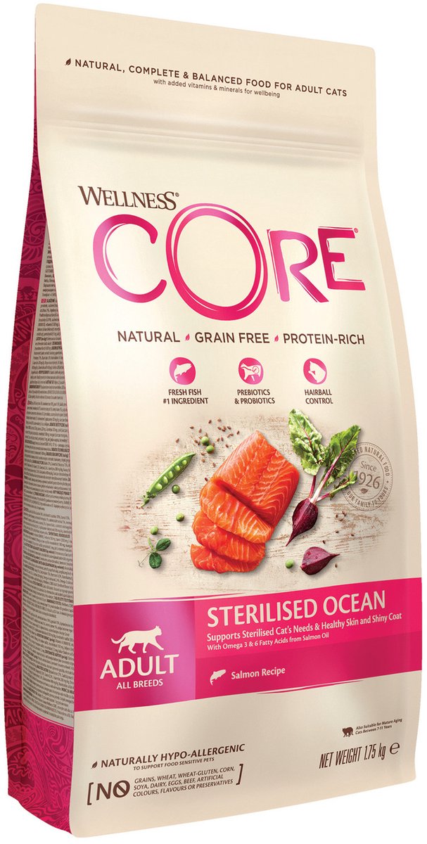Wellness core grain free cat sterilised - zalm - kattenvoer - 1.75 kg