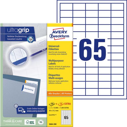 Merkloos sans marque etiketten avery 3666-200 wit 200 stuks