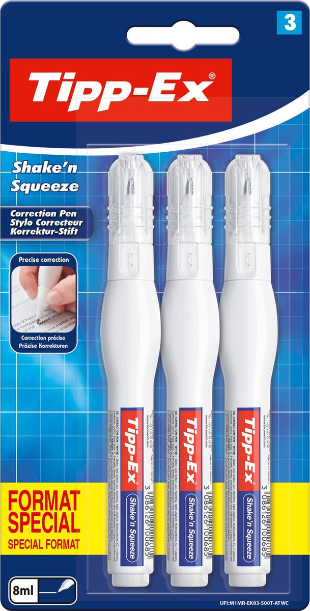 Tipp-ex shake n squeeze correctiepen- 3 correctiepennen met vloeistof - 8ml