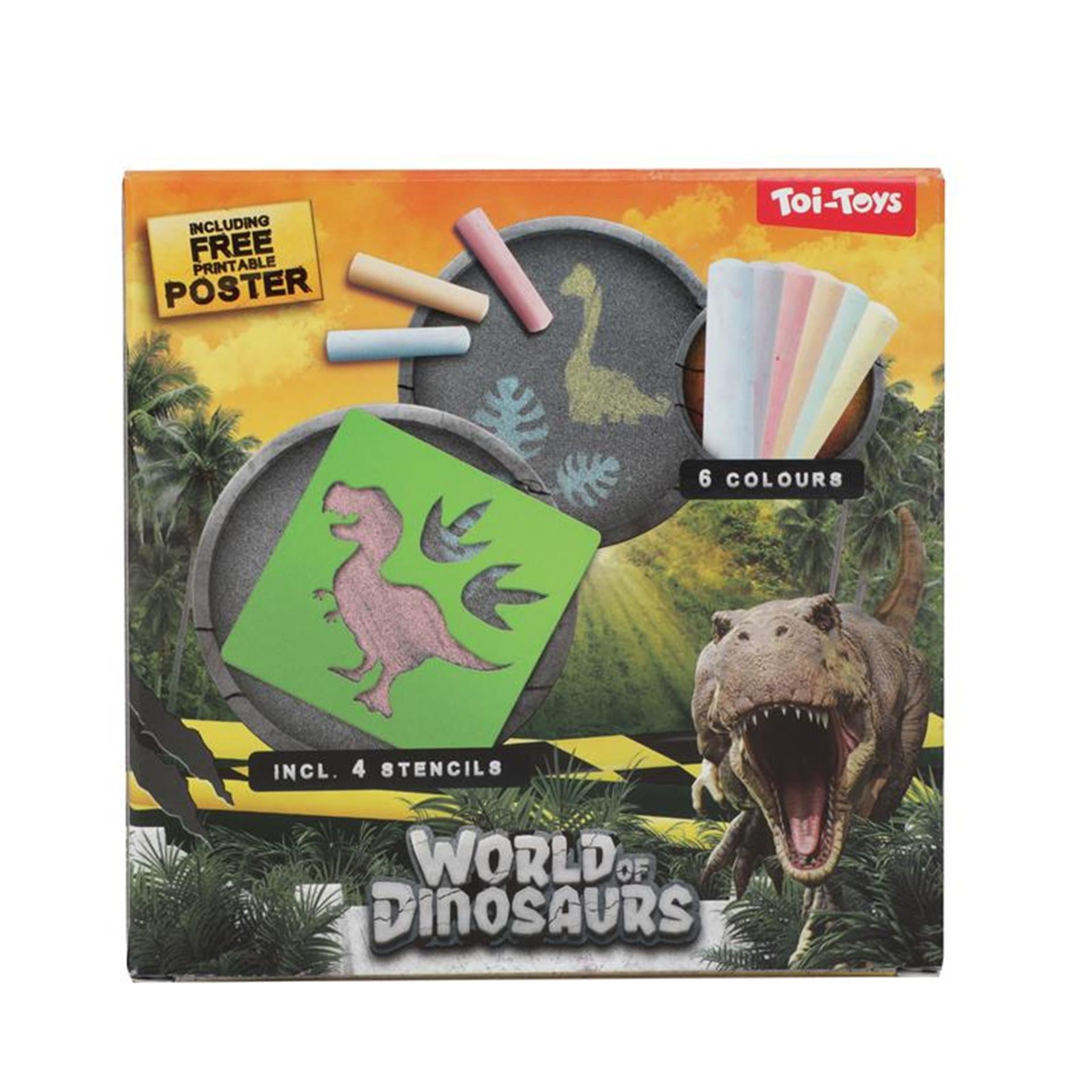 Toi-toys world of dinosaurs stoepkrijt dino met sjablonen, 10dlg.