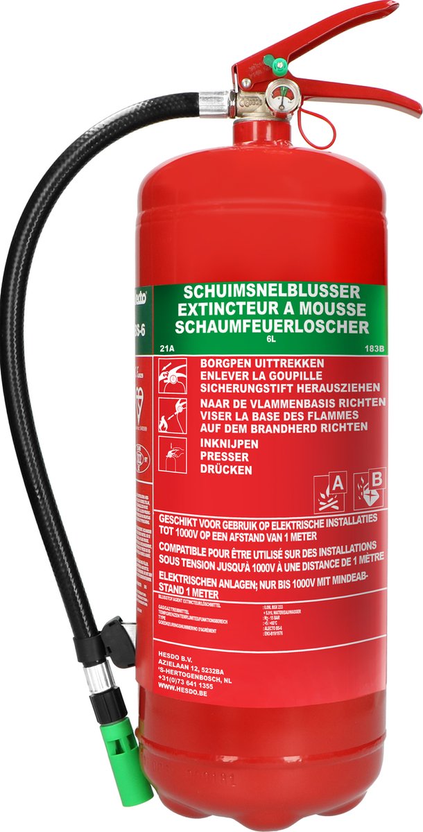 Alecto bs-6 brandblusser - schuimblusser 6 liter - brandklasse ab - inclusief ophangbeugel