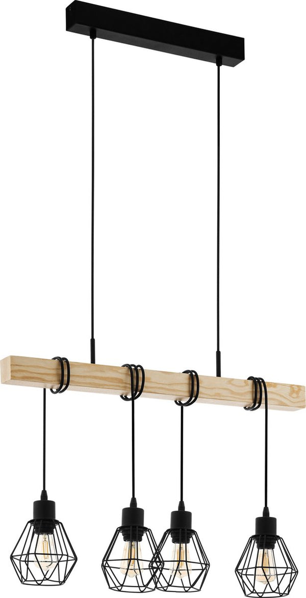 Eglo townshend 5 hanglamp - e27 - 70 cm - zwart bruin - hout - fsc hout