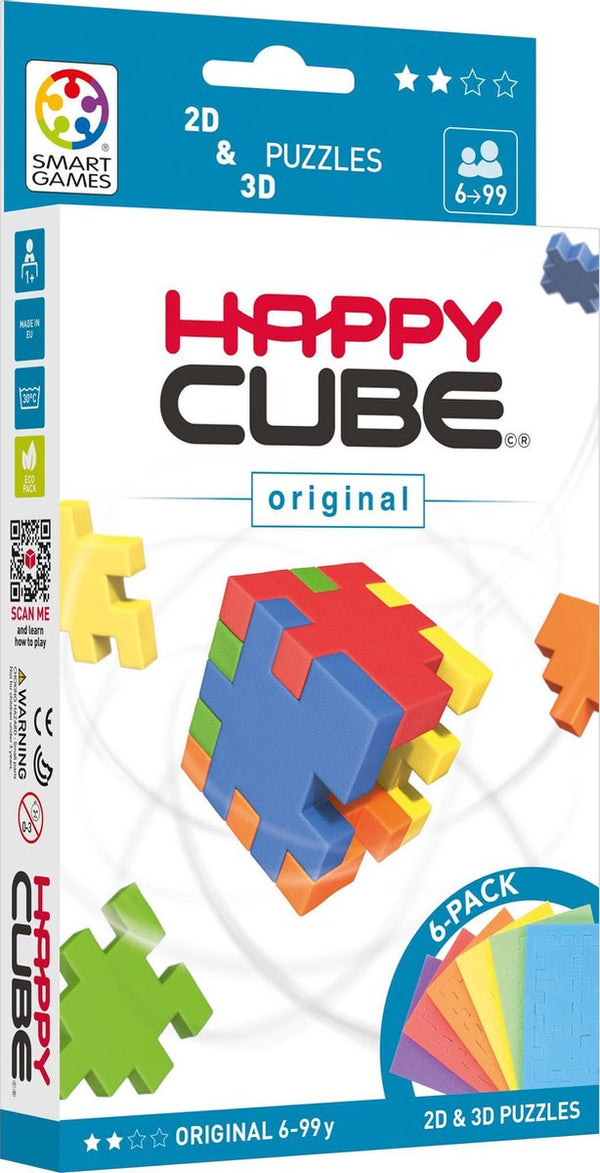 Smartgames happy cube original - 6 schaumpuzzels in 2d 3d - breinbreker bouwstenen met wereldsteden - vanaf 5 jaar tot volwassen