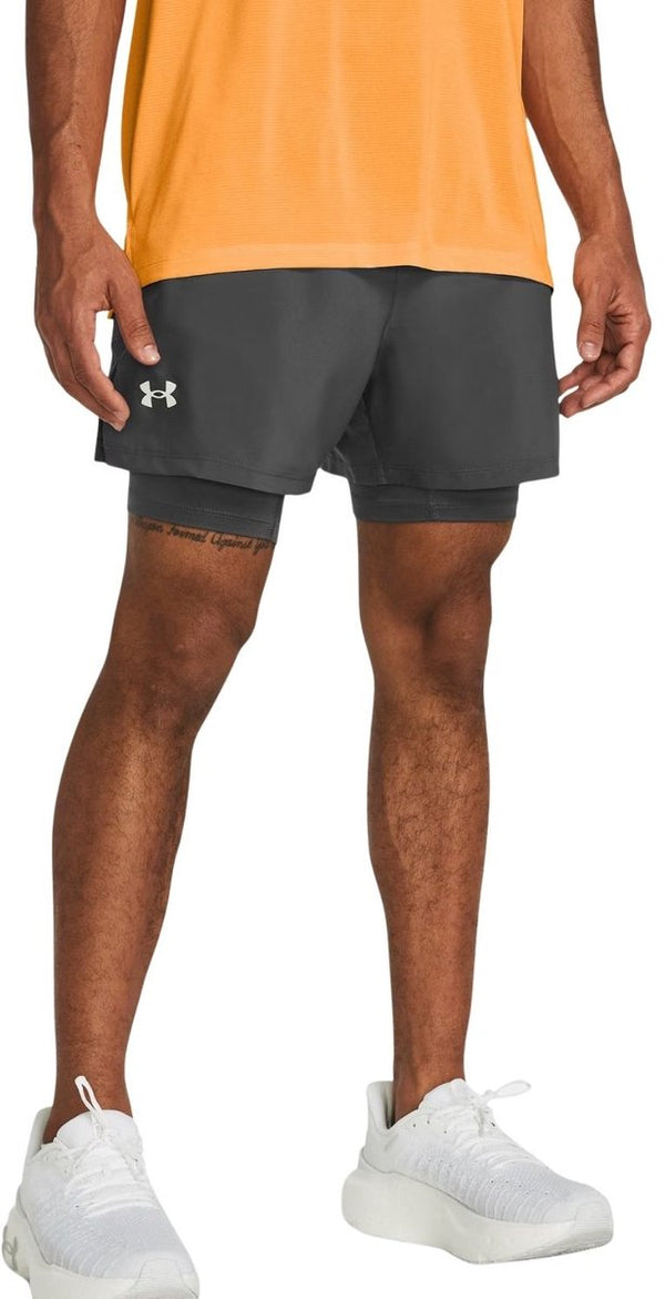 Under armour ua launch 5'' 2-in-1 shorts-gry heren sportbroek - castlerock - castlerock - reflecterend m