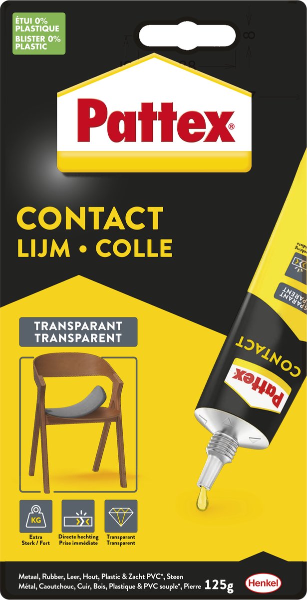 Pattex transparant 125 g | contact lijm voor reparatie | vloeibare lijm renovatie projecten.