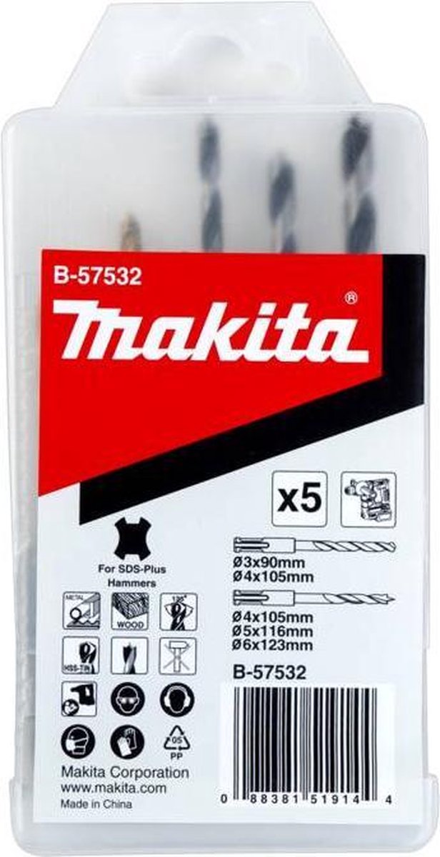 Makita boren set voor hout en metaal sds plus, 5 stuks