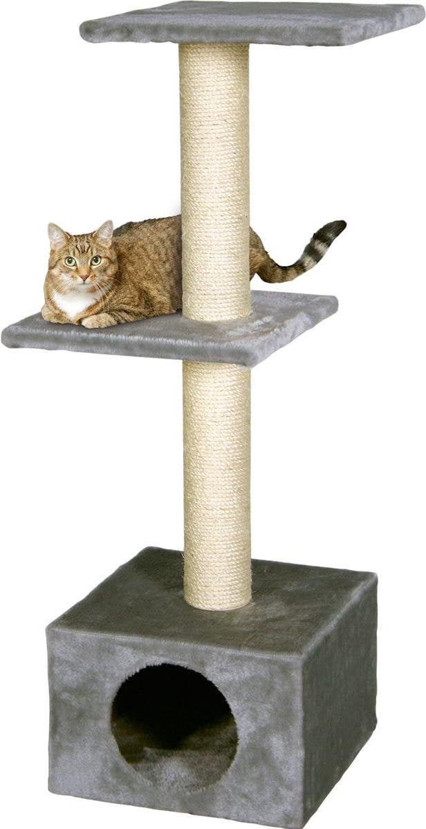 Flamingo krabpaal – charbonel grijs crème – 47 × 35 × 103 cm – sisal krabpaal – met ligplateaus huisje – voor katten