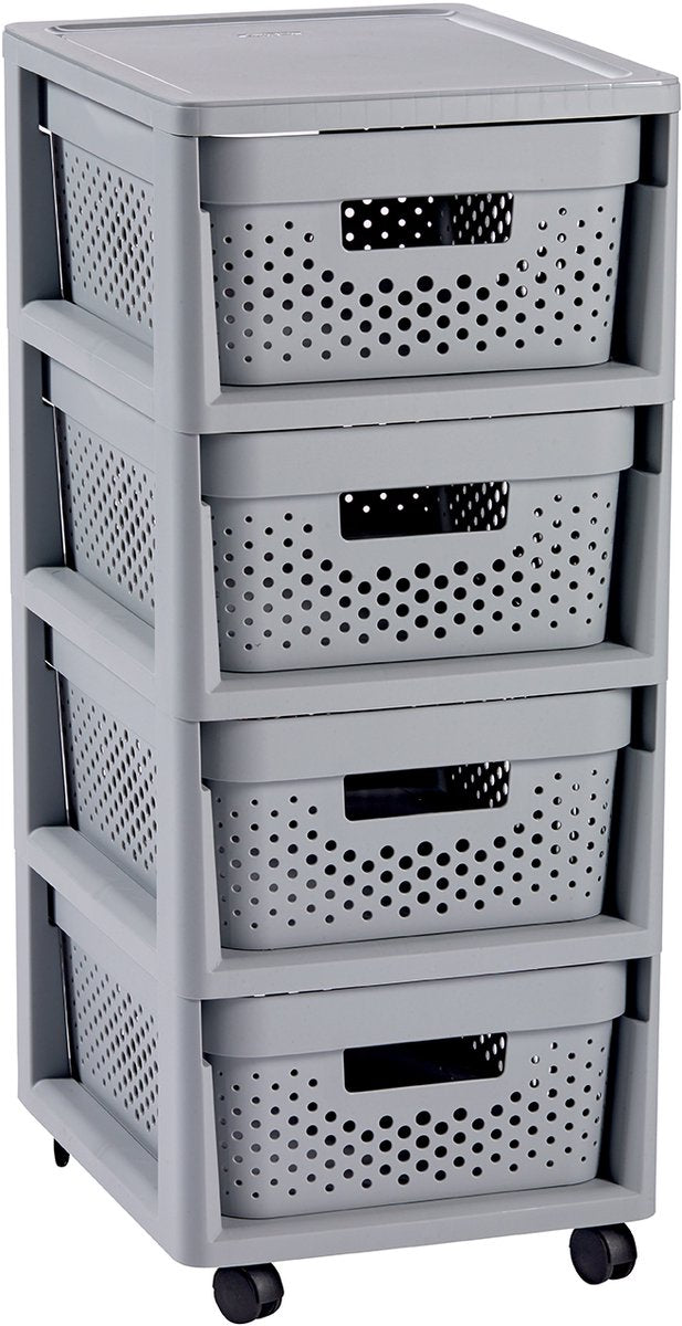 Curver infinity dots ladesysteem - 4 lades van 11l - met wieltjes - 36x30×66 cm - grijs