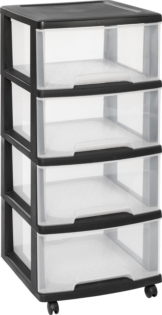 Curver essentials ladesysteem - 4x20 liter - zwart - met wielen