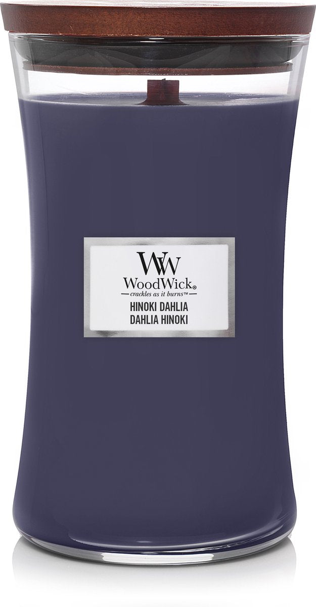 Woodwick hourglass large geurkaars - hinoki dahlia - 130 branduren