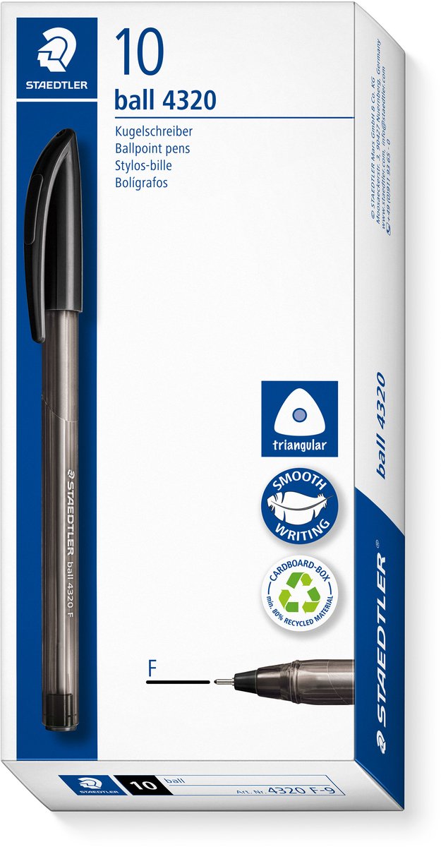 Staedtler ball 4320 - driekantige balpen - zwart - fijn - doos met 10 stuks