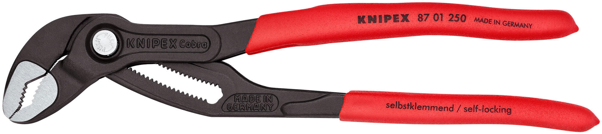 Knipex cobra 250 mm 87 01 250 zweedse- waterpomp-tang (rood, getande grijpvlakken, doorgestoken scharnier )