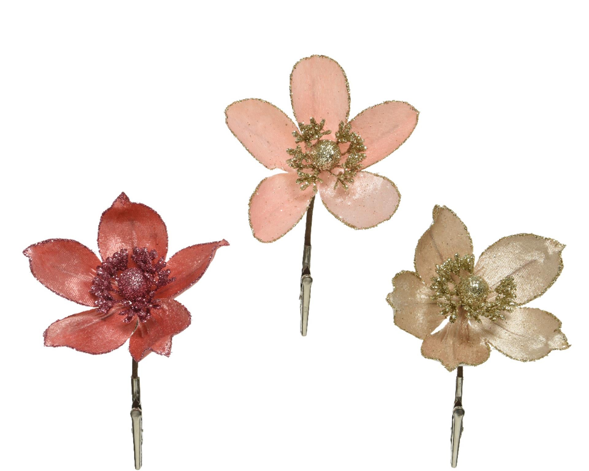 Decoris bloem met glitters op clip dia12cm